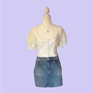 White Floral Puff Sleeve Blouse